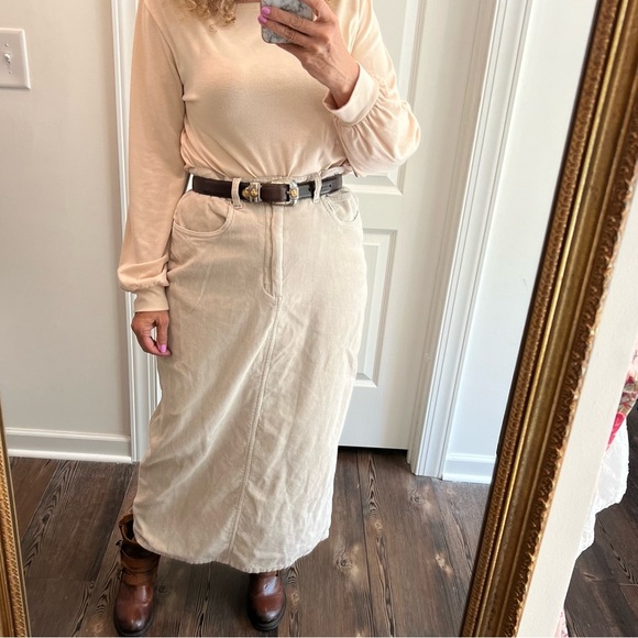 Vintage 90s light tan cotton corduroy maxi skirt size medium - Picture 5 of 9